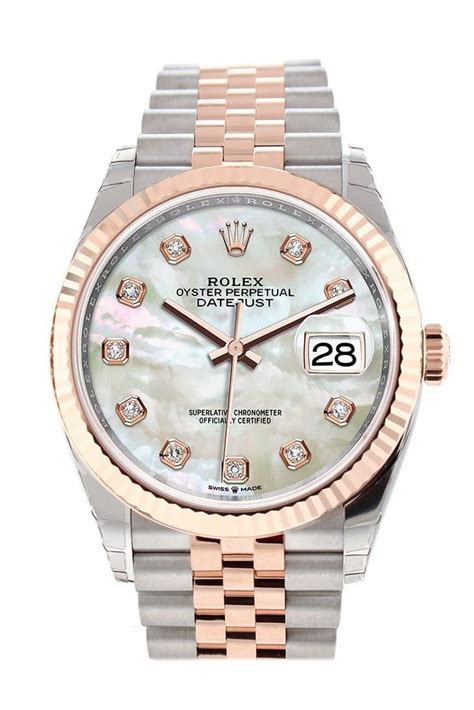 rolex datejust rose gold mother of pearl|rolex 36mm datejust with diamonds.